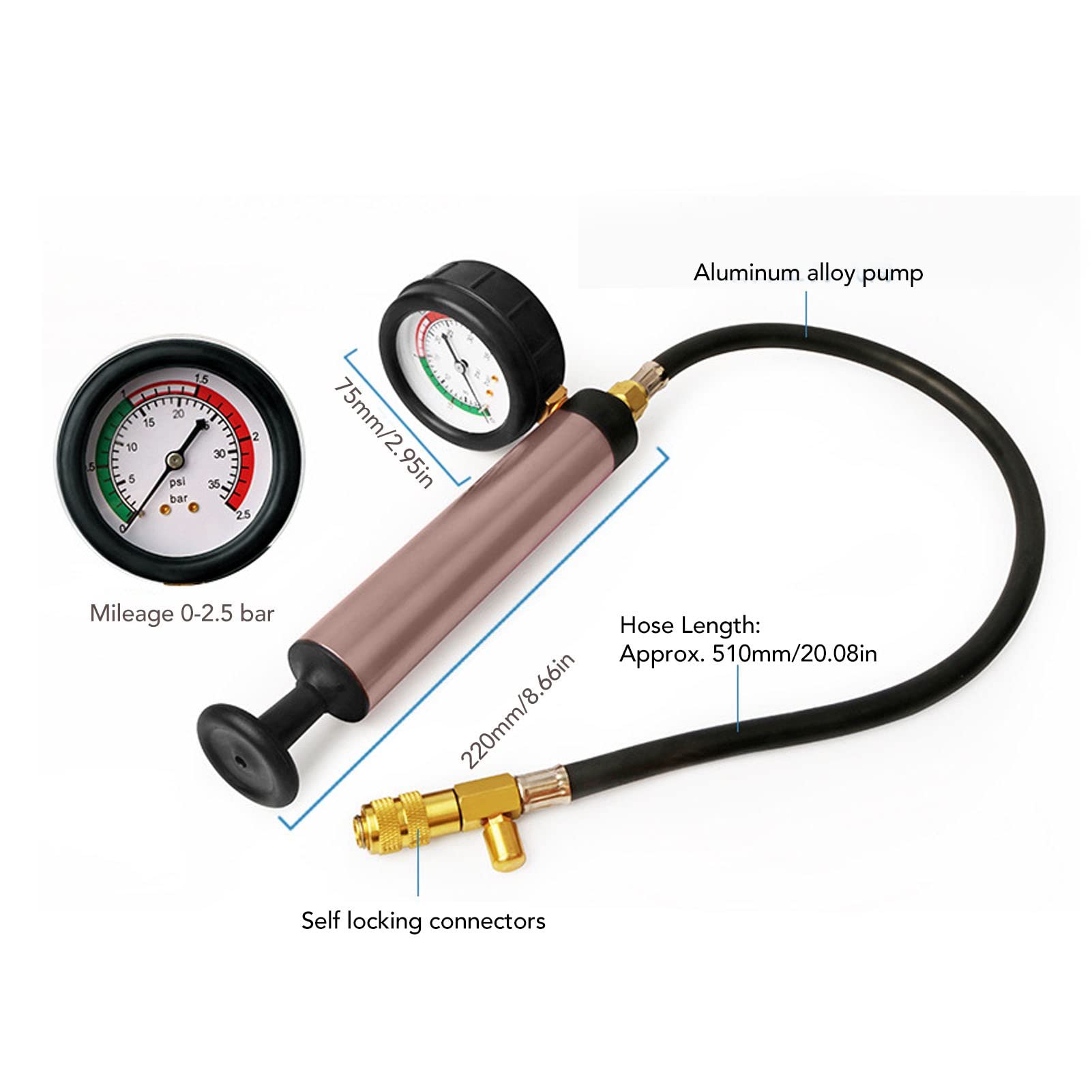 Cocoarm Tester Szczelności Układu Chłodzenia, Zestaw Ciśnieniowy Chłodnicy ABS ze Stopu Metalu od 0 do 35 Psi z Narzędziem do Odpowietrzania Próżniowego, Wykrywa Wewnętrzne Zewnętrzne Wycieki w Celu