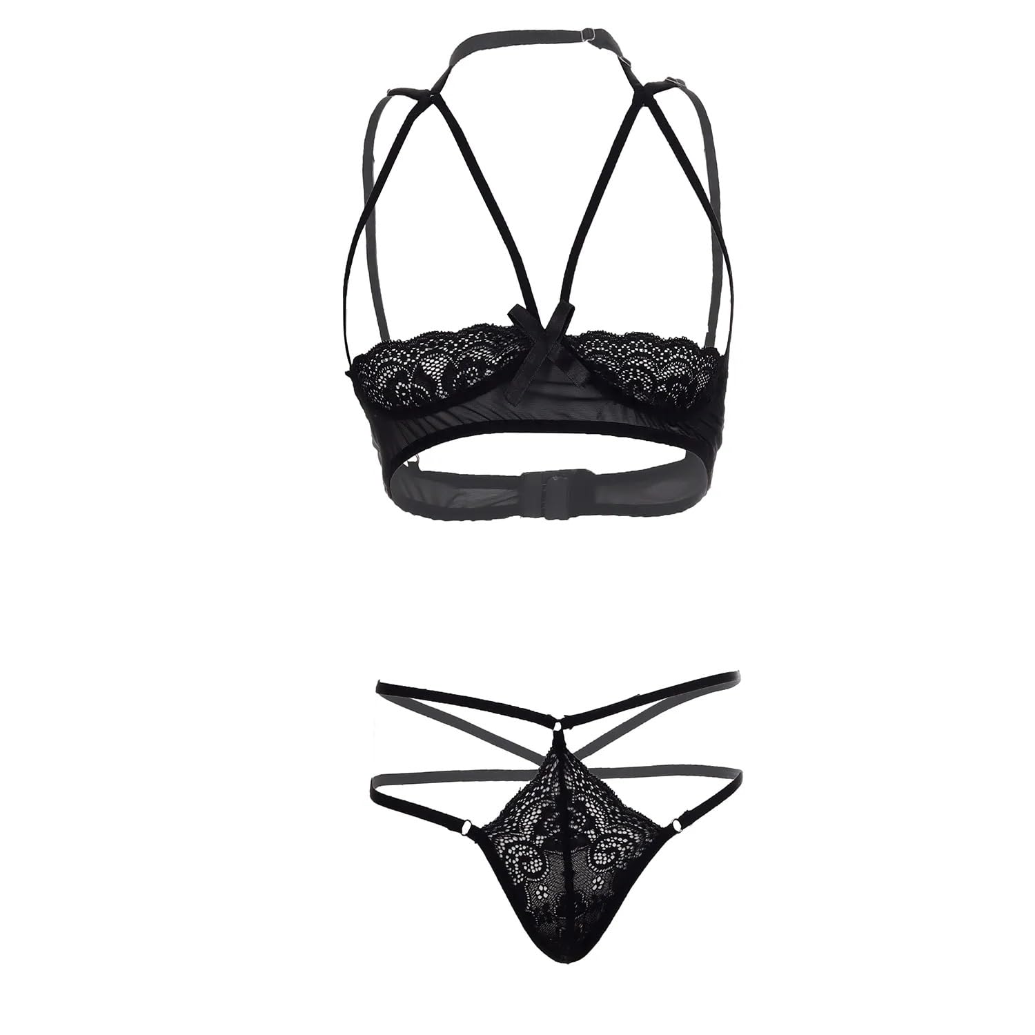 psychovest Women's Sexy Lace Front Open Wired Bra and Panty Lingerie Set Free Size-picture-23