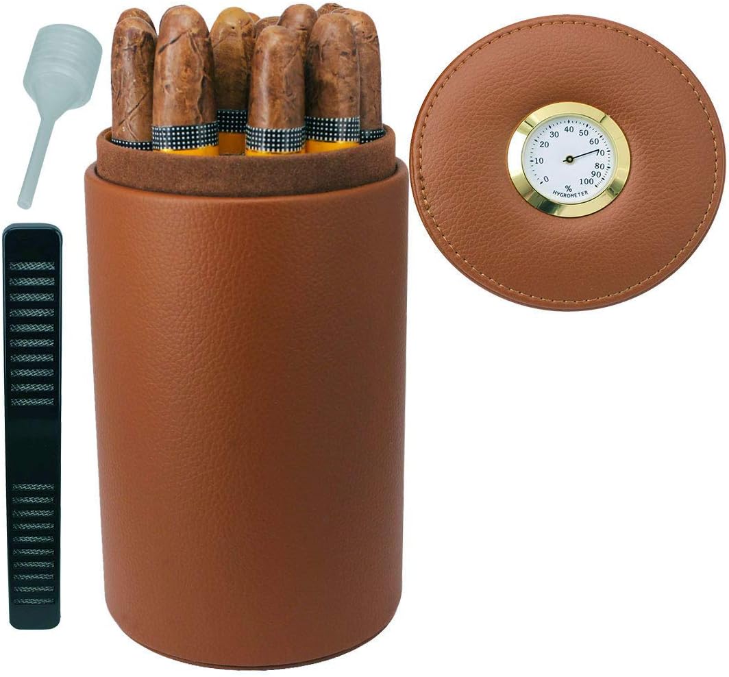 AMANCY Brown Leather Cedar Wood Lined 15-20 Cigar Humidor with Humidifier