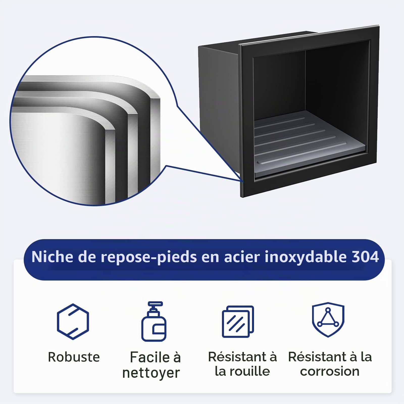 Niche murale en acier inoxydable 304 noir mat 15 cm x 12 cm pour salle de bain, support encastré dans la salle de bain avec surmontage, pas de carrelage nécessaire