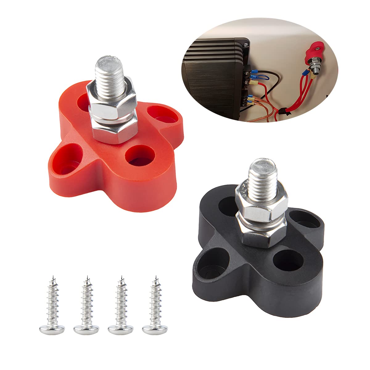 zipelo2Pcs 5/16"Bus Bar, Power Distribution Junction Block Post Positive Negative, M8 48V Terminal Insulated Dual/Single Stud, Car Accessories for Truck RV Boat