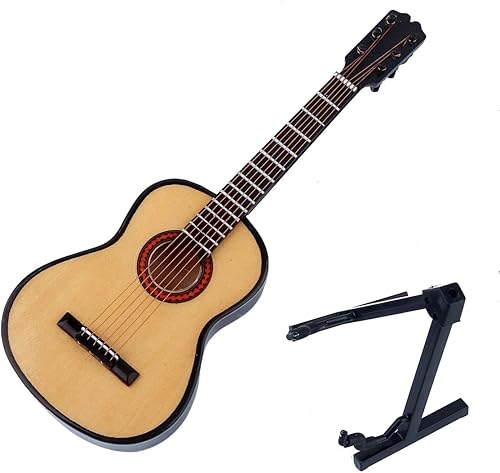 Vista 21 de Guitarra miniatura de madera con soporte y estuche, mini instrumento musical, réplica de guitarra, figuras coleccionables, accesorios de casa