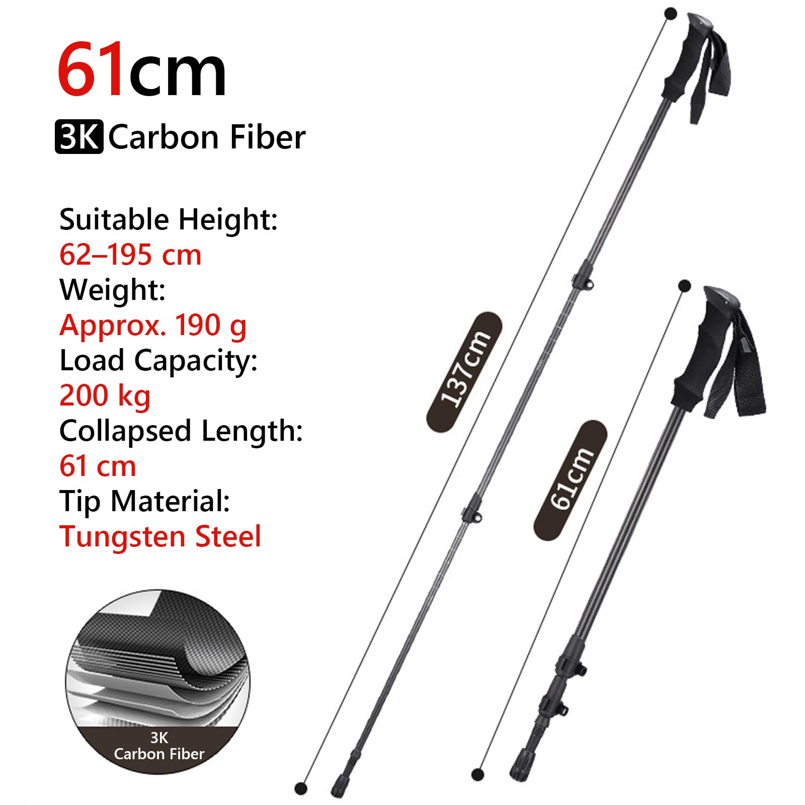 Wanderstöcke,Nordic Walking Stöcke, Teleskop, Spitze Aus Wolframstahl, Ultraleichte Trekkingstöcke, Mit Gummipuffer-Set, Verstellbar, Inklusive Schlammauffangschale, 2er-Pack