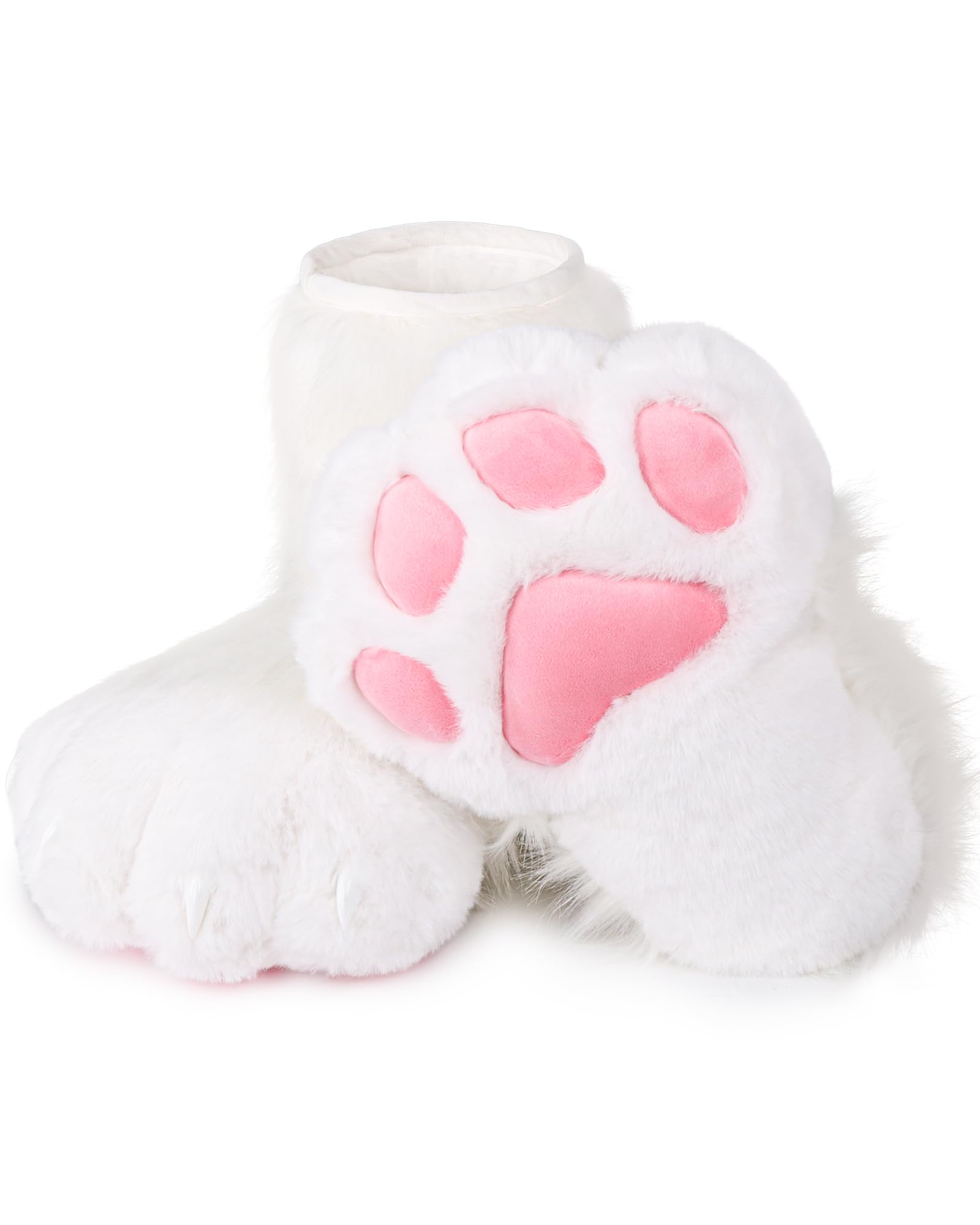ZFKJERS Cosplay Animal Cat Plastic Claws for Fursuit Feet Paw Shoes Furry Paw Slippers Adults Costume Accessories Set (White)