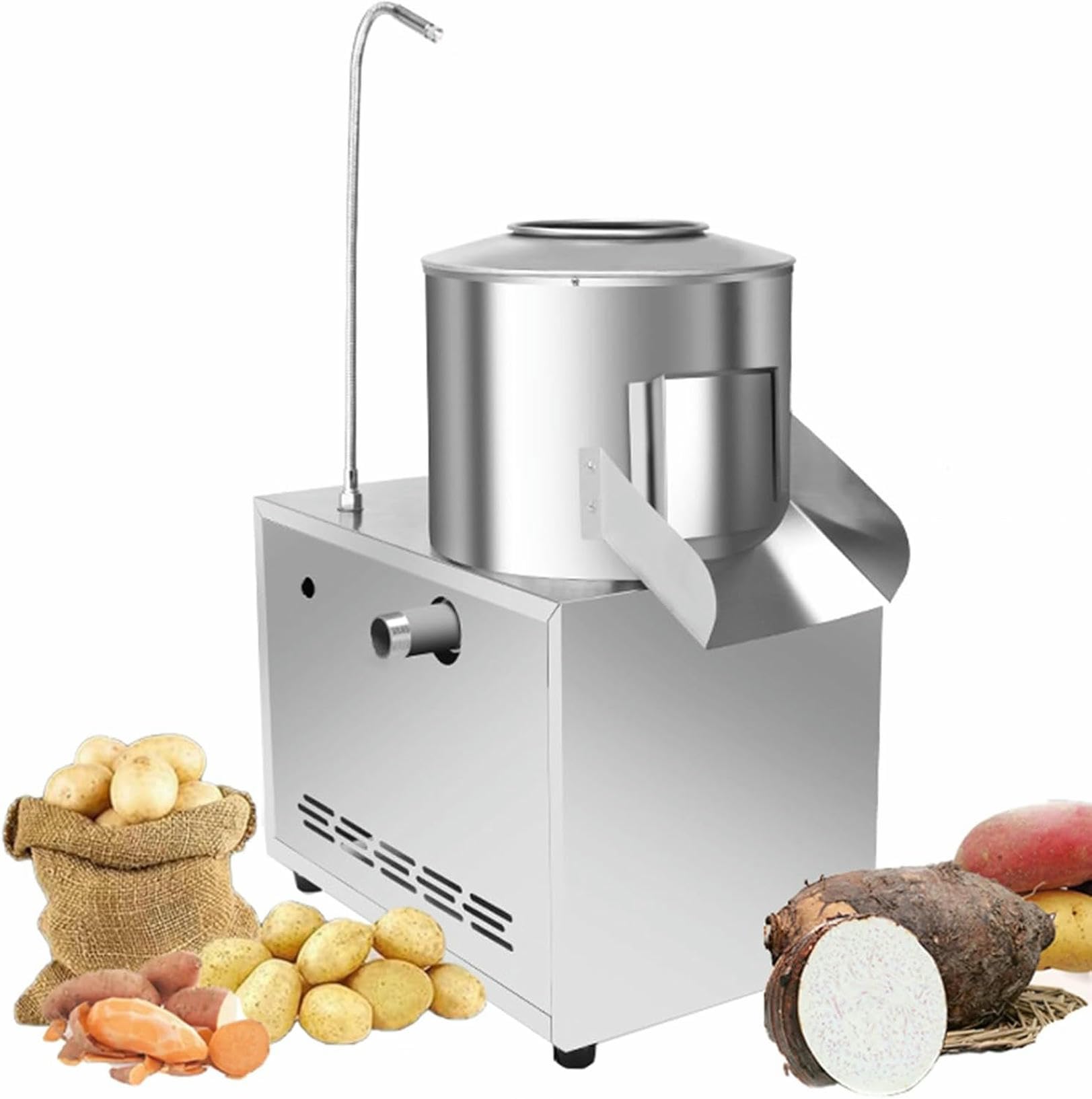 Peladora de Patatas de 1100 W - Peladora eléctrica Profesional para Patatas, boniatos, Taro y Jengibre - Acero Inoxidable