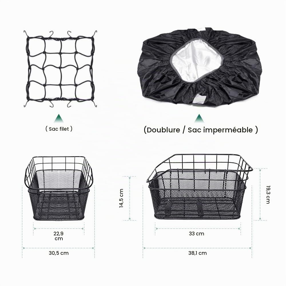 ANZOME Panier à vélo arrière, Fil métallique étanche avec Filet à Bagages réglable et Housse imperméable Convenant à la Plupart des Porte-vélos arrière