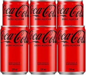 Pack de Coca-Cola sem açucar Lata 220mL 6 unidades