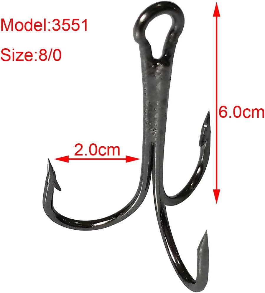20pcs 3551 Size 8/0 10/0 Round Bend Fishhook Strong Sharp Fish Hook Treble Saltwater Fishing Hook