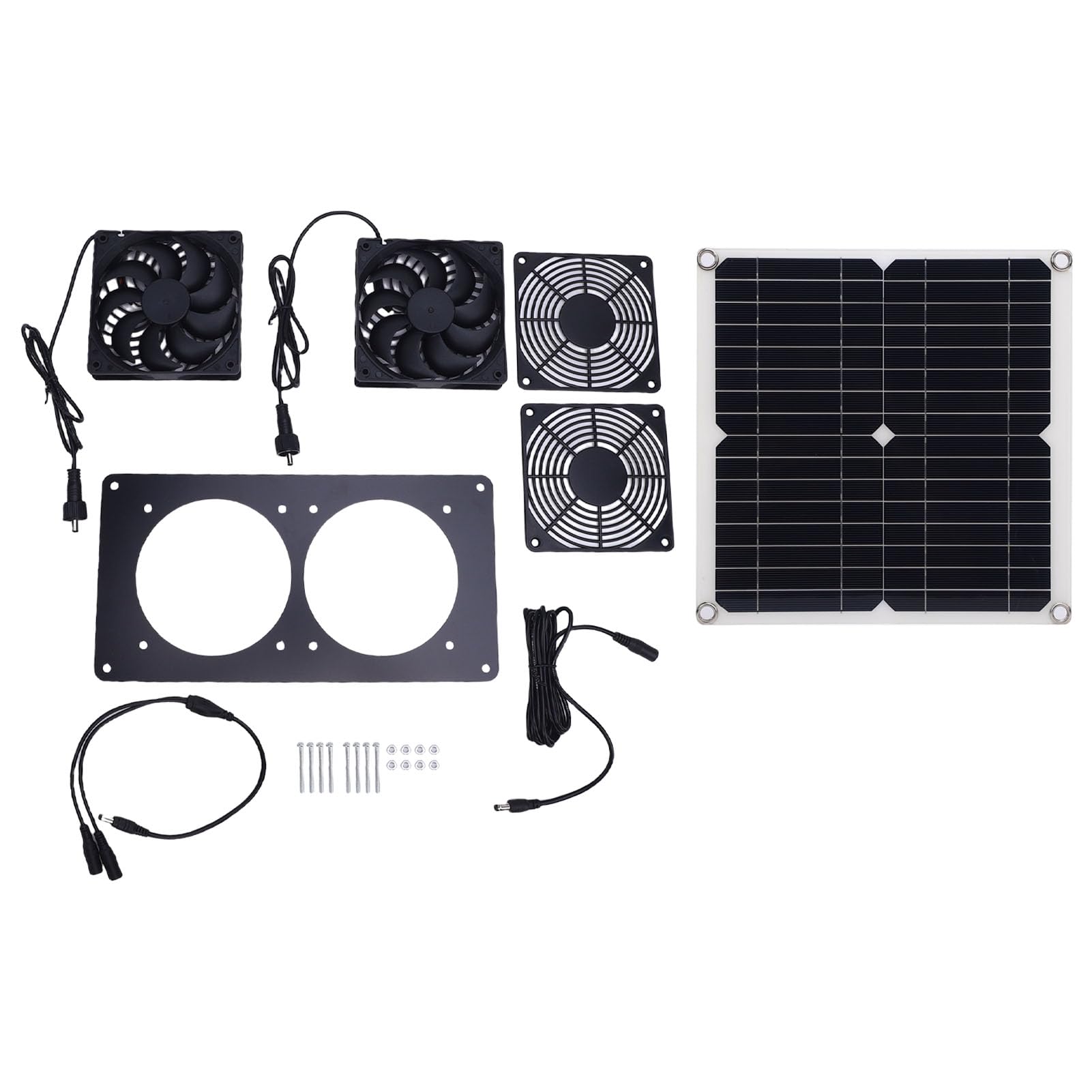Solar Exhaust Intake Fan Kit with Monocrystalline Silicon Solar Panel, Outdoor Greenhouse Dual Fan Ventilator Kit for Shed, Coop, Pet Houses, Ventilation