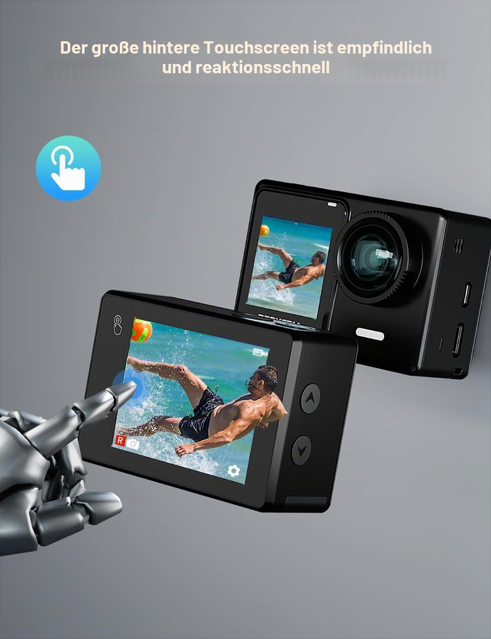 Apexcam 4K 30FPS 20MP Action Cam Dualscreen Touchscreen 40M wasserdichte Unterwasserkamera EIS Stabilisierung 170° Weitwinkel WiFi Fernbedienung mit 2x1350mAh Akkus und Zubehör Kit