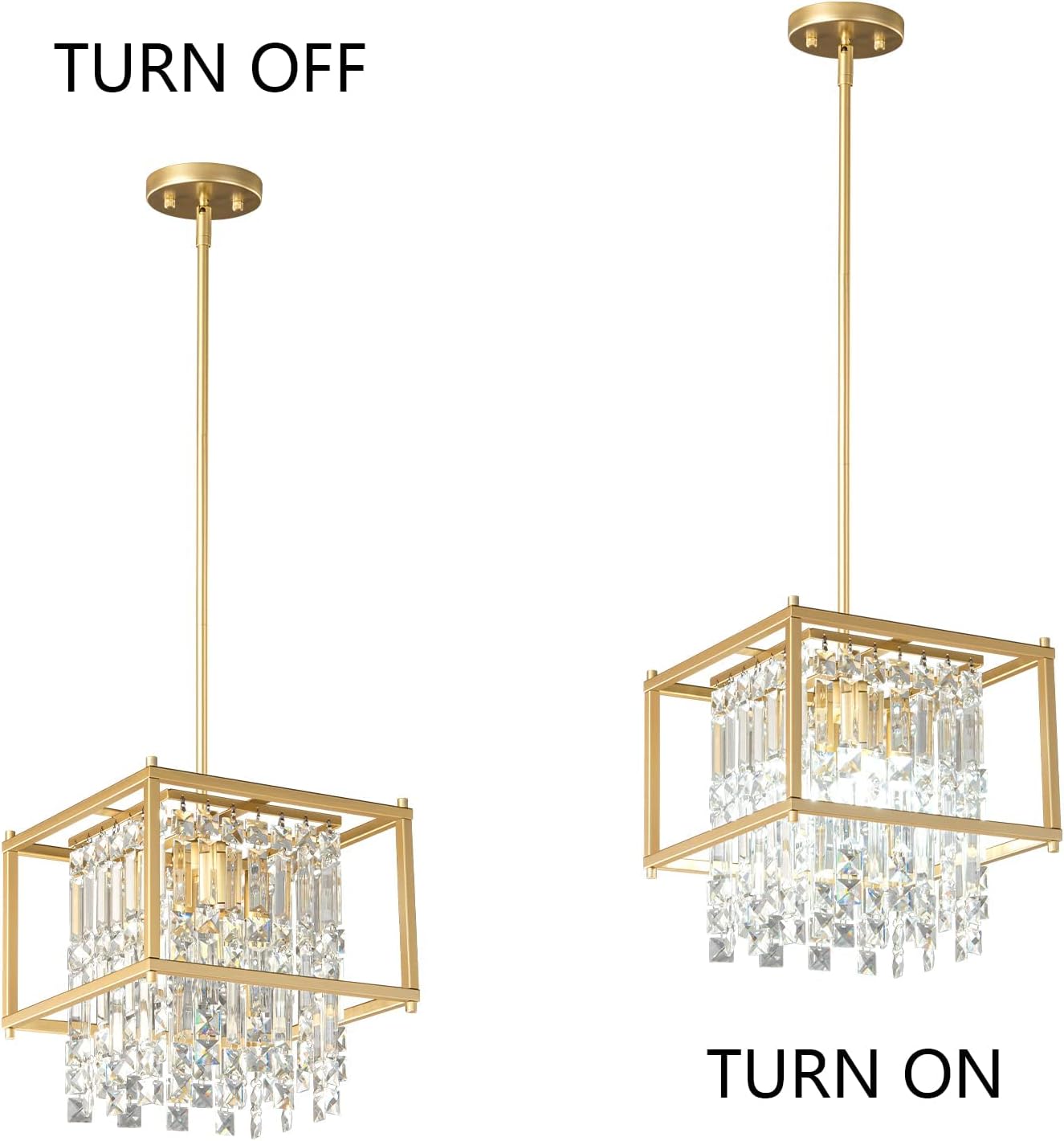 LMQNINE Modern Foyer Chandelier, Black Crystal Chandelier Entryway Light Fixture, Square Adjustable Height Chandeliers for Kitchen Island, L11.81'' x H7.87''