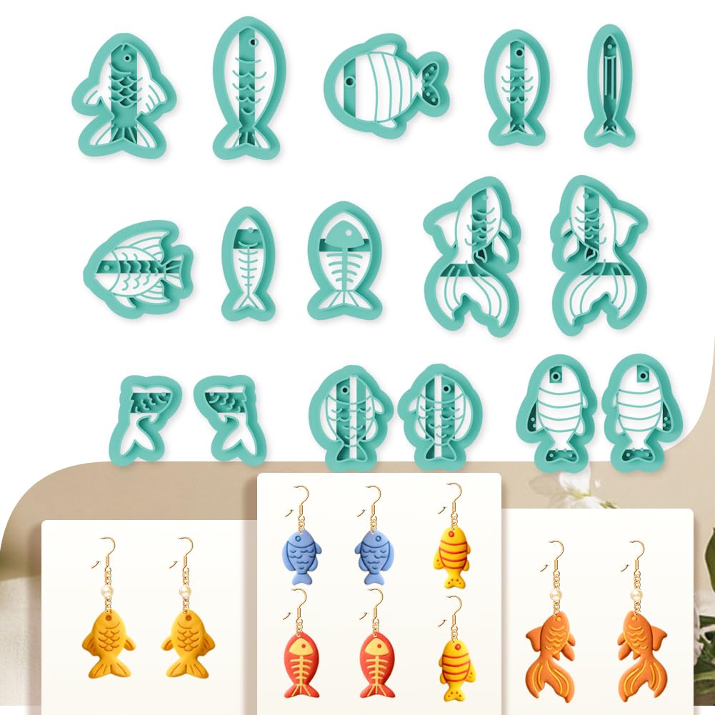 beinkmake 16Pcs Fish Polymer Clay Cutters Ocean Style Clay Earrings Cutters Polymer Jewelry Cutter for Earrings Making Party Festival DIY Supplies