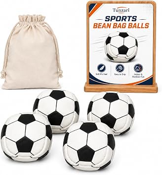 4 Pack Soft Sports Footbag Balls for Adults, PU Leather Juggling Balls for Beginners, Tossing, Catching, Kicking, Indoor and Outdoor Games