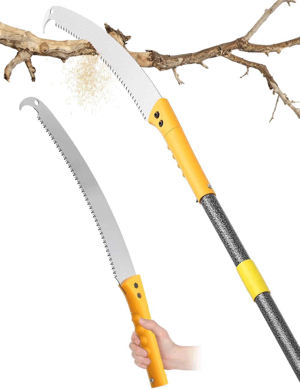 8.8FT Pole Saws for Tree Trimming: 2-in-1 Pole Saw With with Adjustable Length & Steel Blade Lightweight Manual Pruning Tool for Forestry Yard Garden Patio