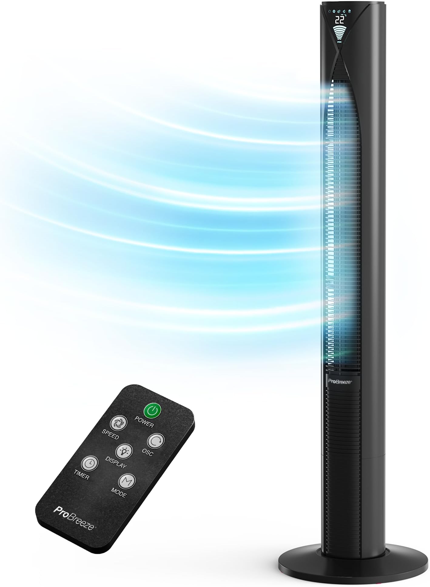 Pro Breeze 20dB Silent Tower Fan with Remote Control, Powerful 45W Energy Fan, 4 Modes, 12H Timer, 46" Large Bladeless Tower Fan, Advanced Sleep Mode, Front Display, 70° Oscillation