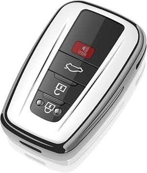 Tukellen for Toyota Key Fob Cover Special Soft TPU Key Shell Case Protector Compatible with2019-2025 Rav4 2020-2022 Highlander Corolla Prius 2018-2024 Camry Avalon C-HR GT86 4Runner-Silver