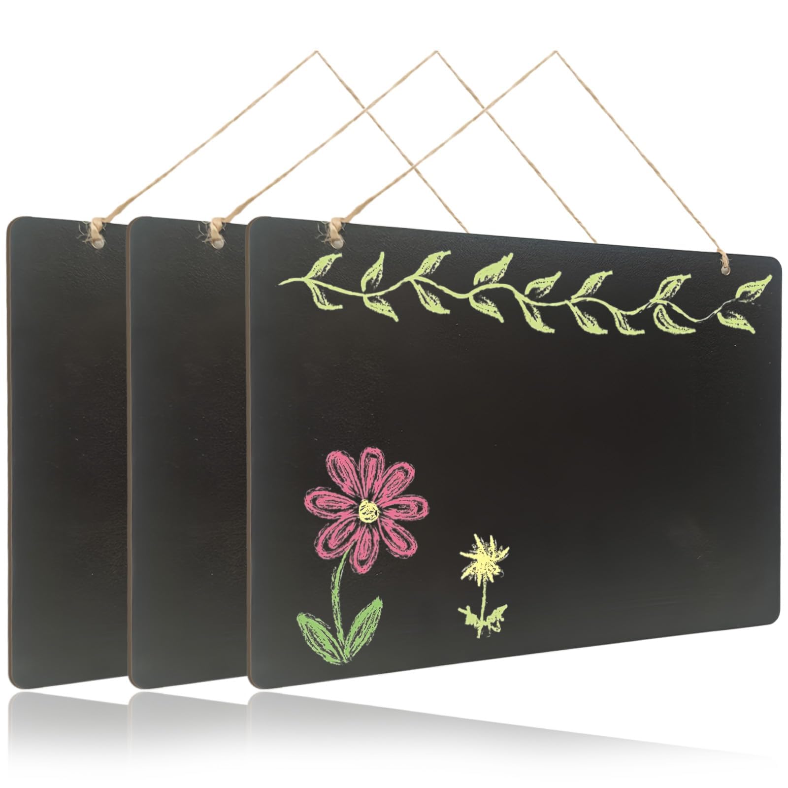 3 PCS Mini Chalkboard Signs, Small Chalk Board for Wall with Jute Rope, 23x17cm Size Mini Blackboards, Outdoor Chalkboard Black Board Chalk Boards for Door and Wall Decor