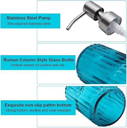 Miniatura 5 de V-Shine Dispensador de jabón de vidrio transparente de 18 onzas con bomba de acero inoxidable a prueba de óxido, dispensador de jabón líquido