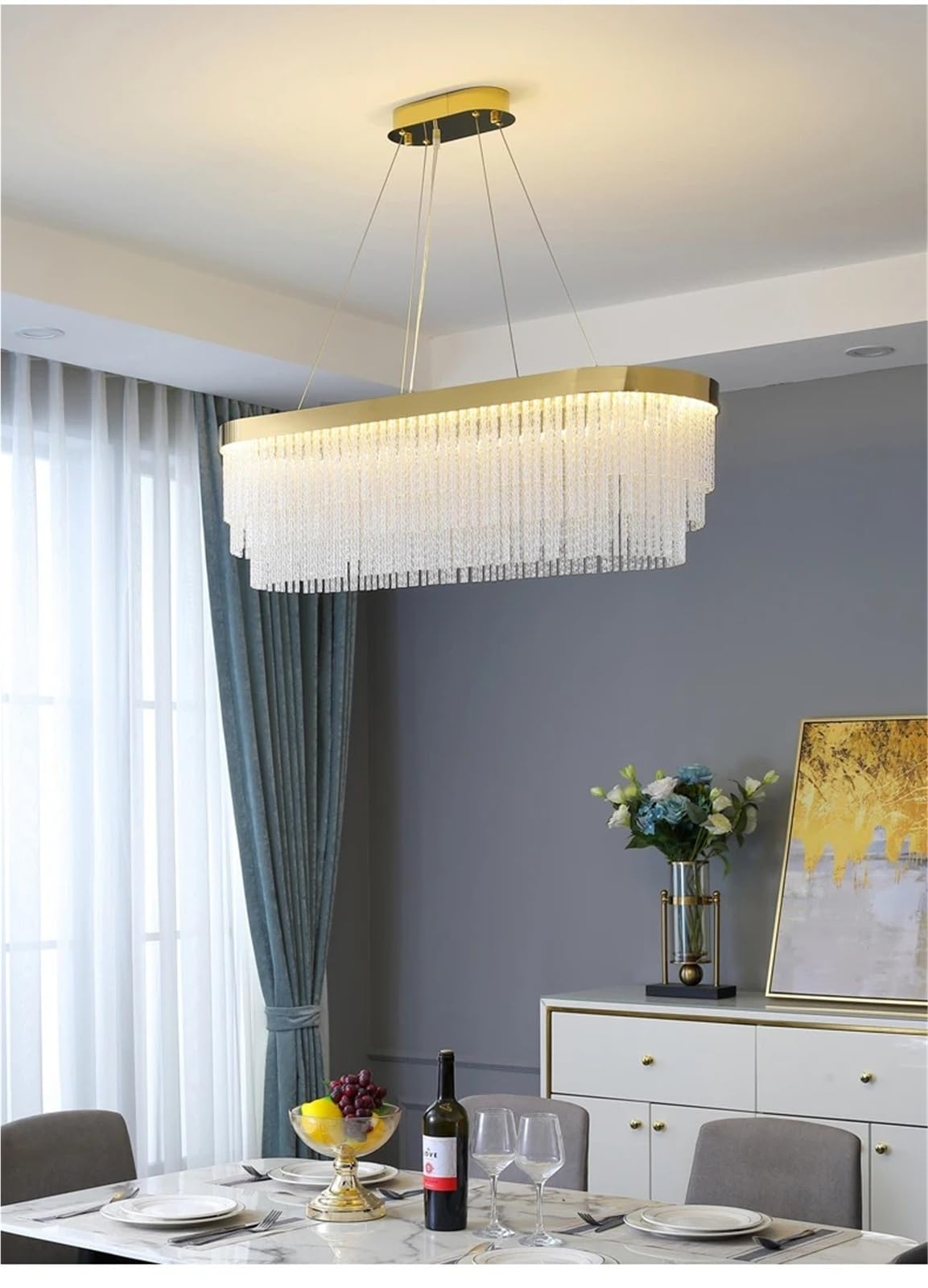 Round Chandelier Gold Frame Crystal Tassel Pendant Light