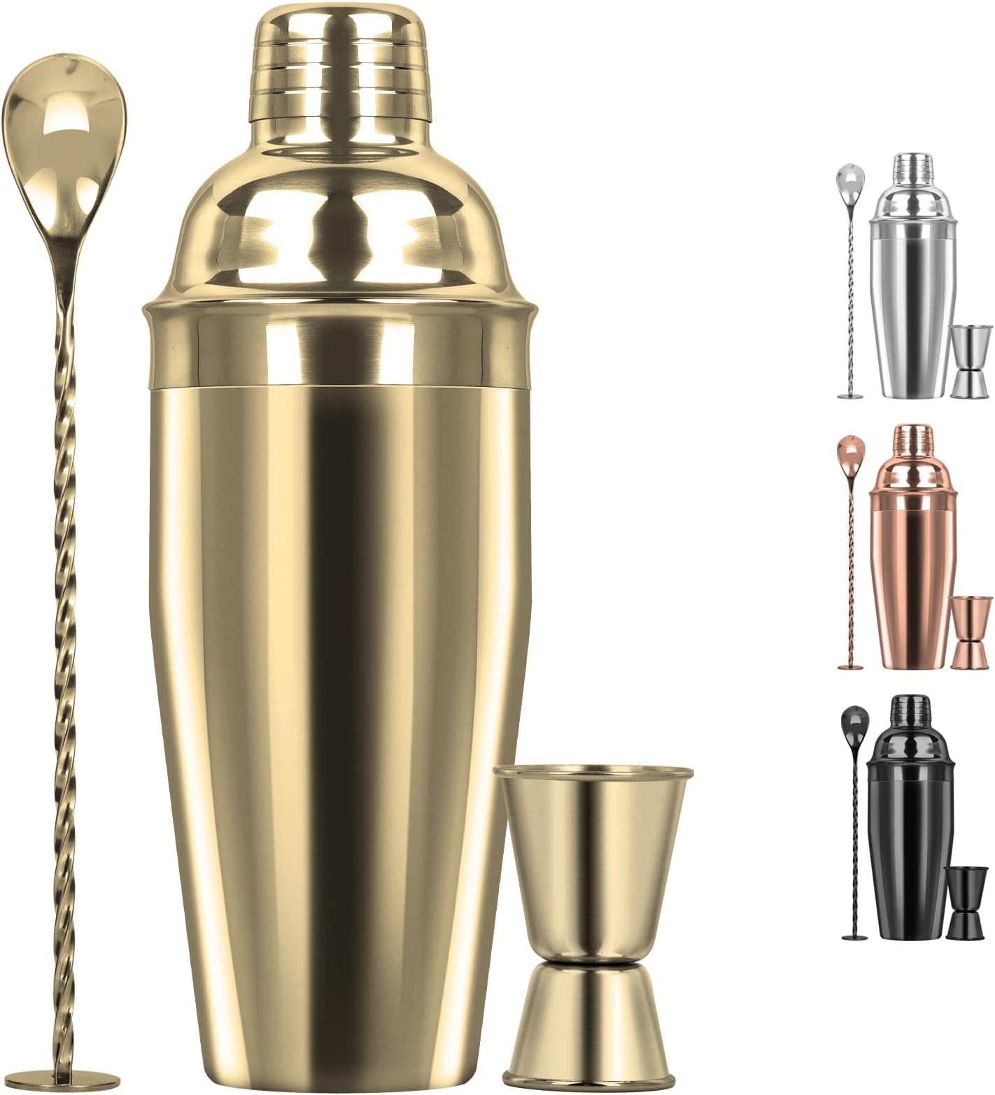 Tiawudi Large Professional 24oz Cocktail Shaker Set, Stainless Steel Cocktail Mixer Set with Jigger & Cocktail Spoon, Drink Shaker & Margarita Mixer Set, Bar Shaker Kit with Recipe Booklet