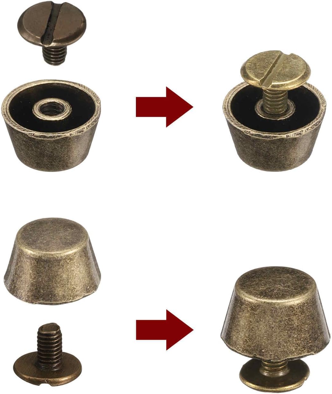 HARFINGTON 30set Flat Head Stud Spike 12mm Metal Purse Feet Handbag Nail Head Stud Flat Buckle Button Cap Cone Rivets Bucket Spike Tool Set for DIY Leather Craft, Bronze