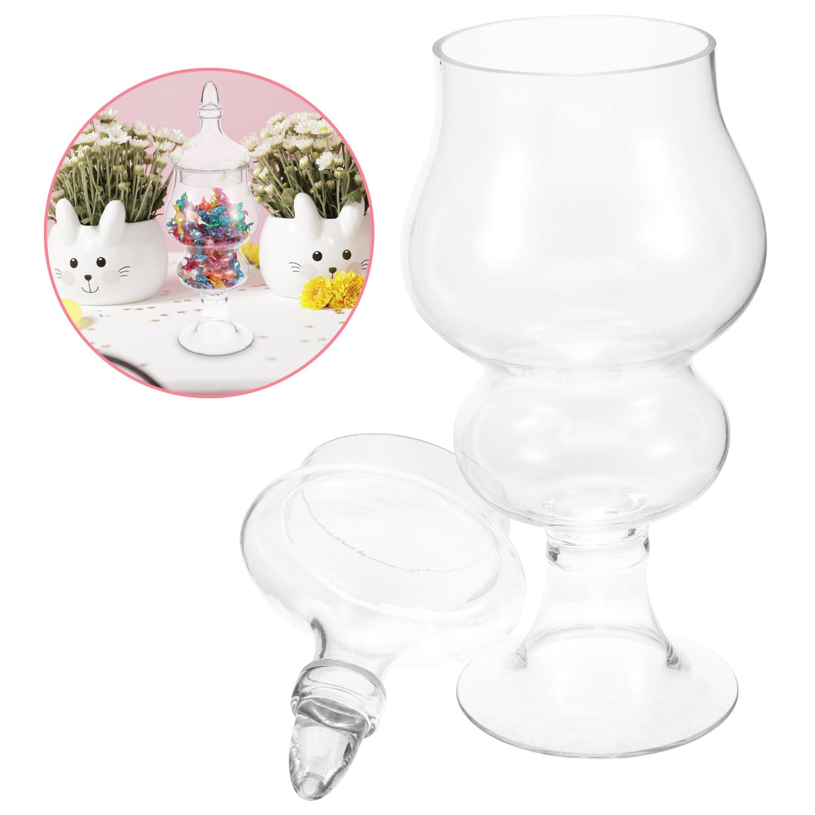 Sosoport Transparenter Glas Bonbonbehälter Kreatives Design mit Deckel Kleiner Durchsichtiger Glasbehälter für Süßigkeiten und Feierlichkeiten im Zuhause