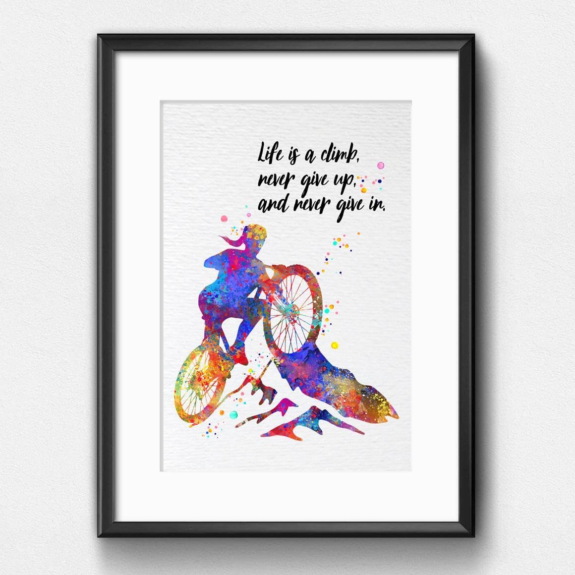 Dignovel Studios 11X14 Unframed Mountain Bike Hiking Life is A Climb Never Give Up Woman Girl Inspirational Quotes Watercolor Art Print Poster Wall Home Decor DN619