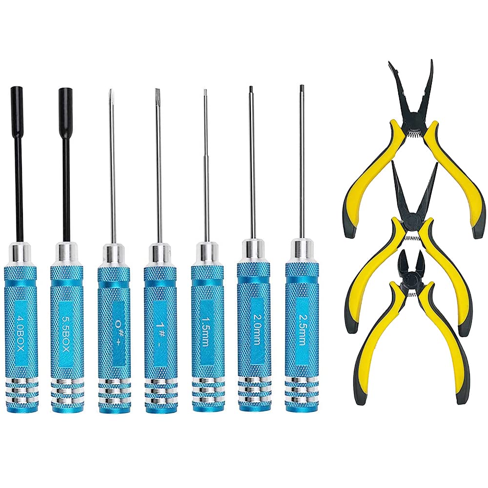 Kit d'outils 10 en 1 pour télécommandé, tournevis, pince, manchon hexagonal, kit de réparation pour voiture, bateau, quadricoptère, hélicoptère, modèles multirotors