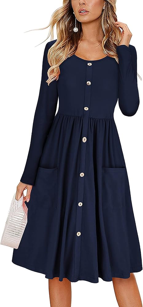 KILIG Women's Summer Casual Sundress Button Sleeveless Spaghetti Strap Dress with Pockets