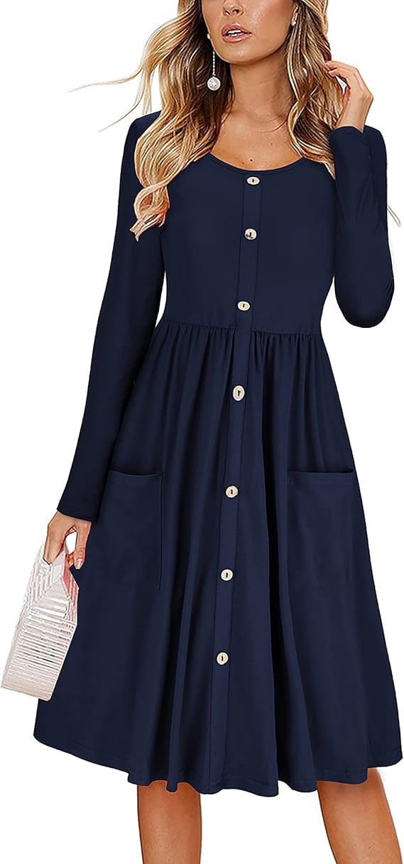 KILIG Women's Summer Casual Sundress Button Sleeveless Spaghetti Strap Dress with Pockets