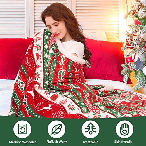 Inhand Christmas Blankets And Throws, Holiday Throw Blanket For Couch Soft, Christmas Snow Moose Fleece Sherpa Throw Blanket, Thick Winter Warm Cozy Flannel Deer Blanket (50X60 Inches , Red) #TOP1