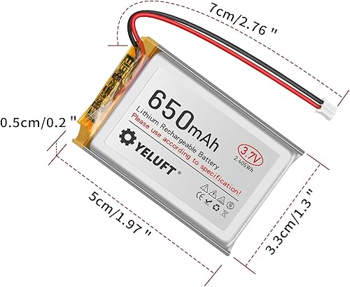 Miniatura 7 de 1 batería recargable LiPo de 3.7V 650mAh 503450 1S 1C LiPo con placa de protección, enchufe micro PH2.0 compatible con WisBlock Meshtastic, placa de