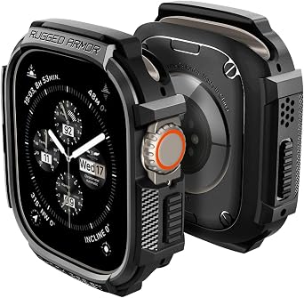 Spigen Apple Watch Case 49mm Compatible with Apple Watch Ultra2 / Ultra Drop Shock Absorption Anti-Scratch Shockproof Protective Cover for Apple Watch Case Rugged Armor ACS05456 Matte Black