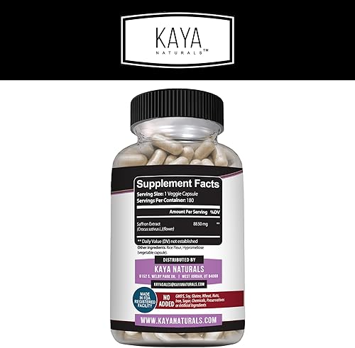 Miniatura 2 de Kaya Naturals Suplemento de azafrán – Extracto de azafrán 100% puro – 180 cápsulas – Sin OMG, sin gluten, fabricado en Estados Unidos