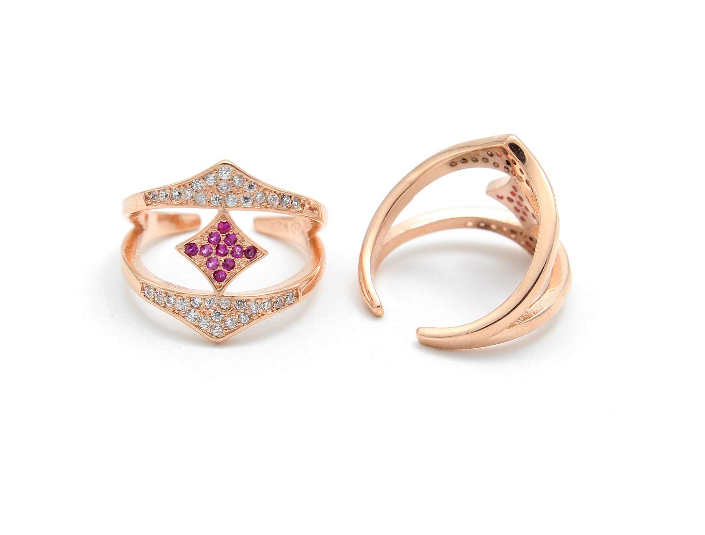 lbv 925 Sterling Silver Rose Gold Plated Adjustable Toe Rings for Women | Cubic Zirconia Diamond Shape Design | Open Fit Silver Bichiya Pair-picture-40
