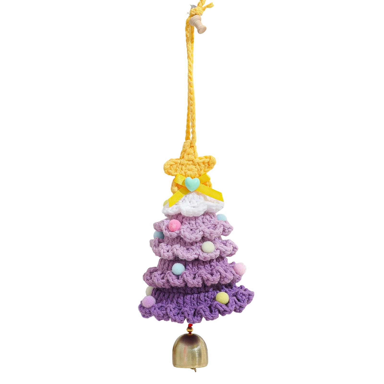 Knitted Christmas Tree Hanging Pendant Decoration with Bells Accent Party Car Interior Decoration Handcrafted Ornament