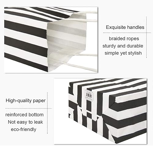 Miniatura 7 de ADIDO EVA 12 bolsas de regalo a rayas, pequeñas bolsas de papel kraft rojo con asas para suministros de recuerdos de fiesta (8.2 x 6 x 3.1 pulgadas)