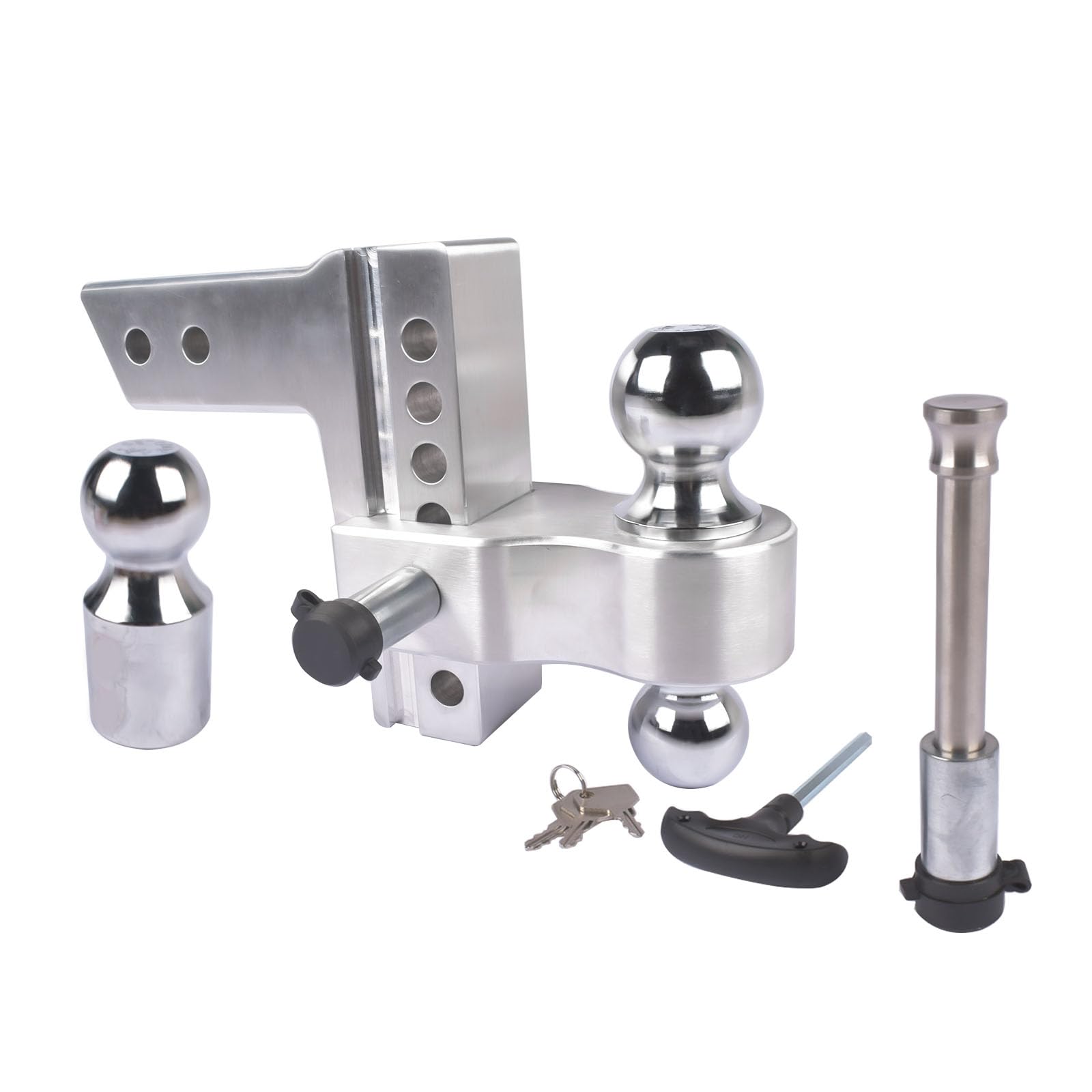 Silver Adjustable Trailer Hitch Fits 2.5" Receiver | 6" Drop/Rise Heavy Duty Aluminum Drop Hitch| 18500 LBS GTW Tow Hitch | Tri-Ball (1-7/8" x 2" x 2-