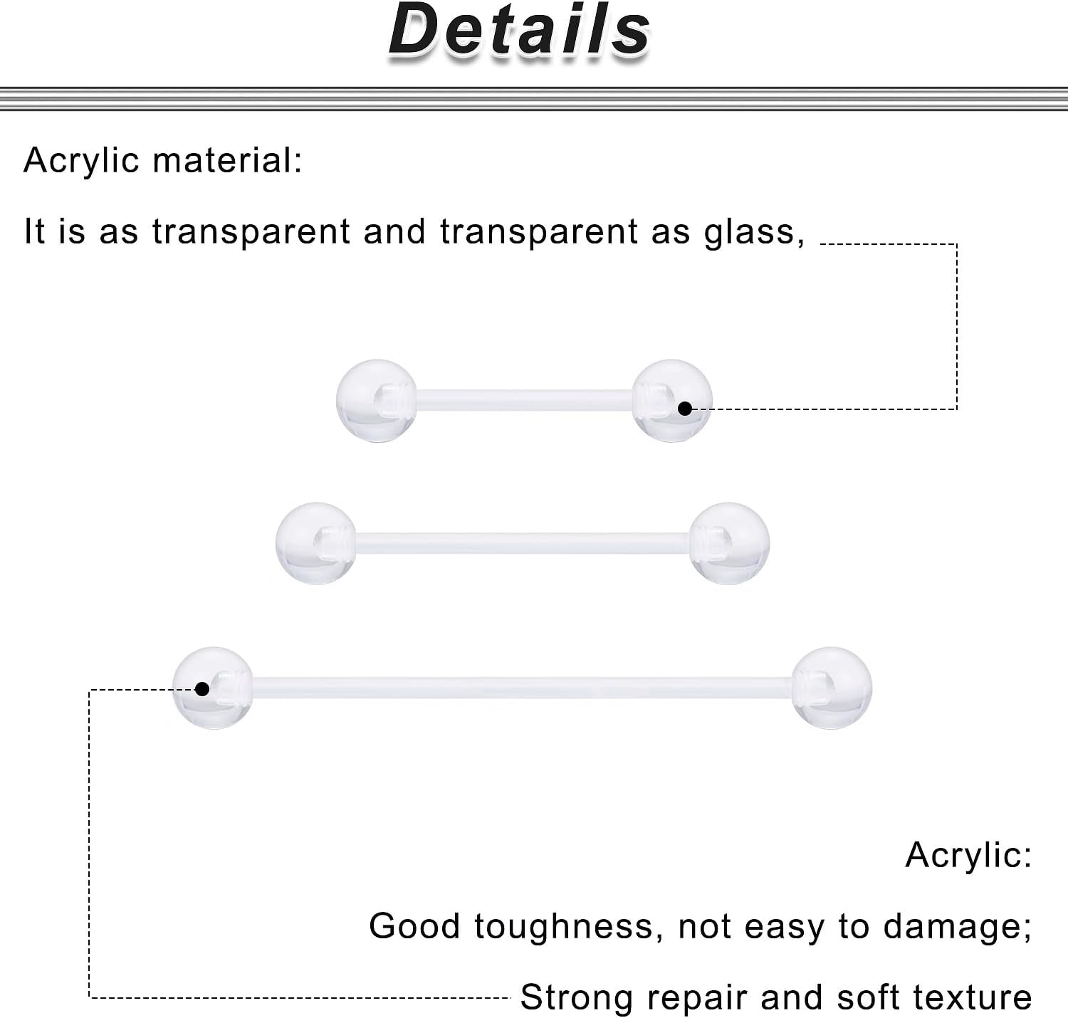 6mm-38mm 14G 16G Clear Plastic Nipple Tongue Ring Industrial Earrings for Surgery Pregnancy Belly Button Ring Bioflex Flexible Acrylic Straight Barbells Piercing Jewelry Retainer for Work Sport