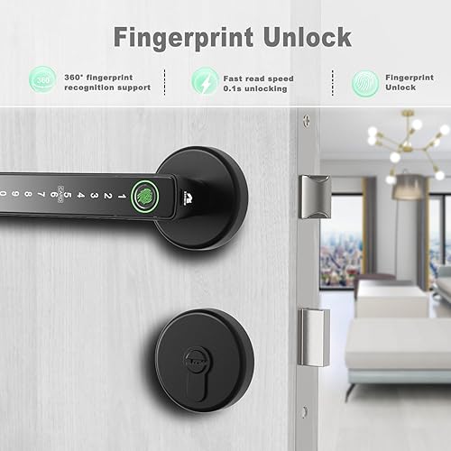 Miniatura 3 de Juego de cerradura inteligente para puerta, huella digital, código de acceso, tarjetas, control de aplicación, cerrojo de entrada sin llave con asa,