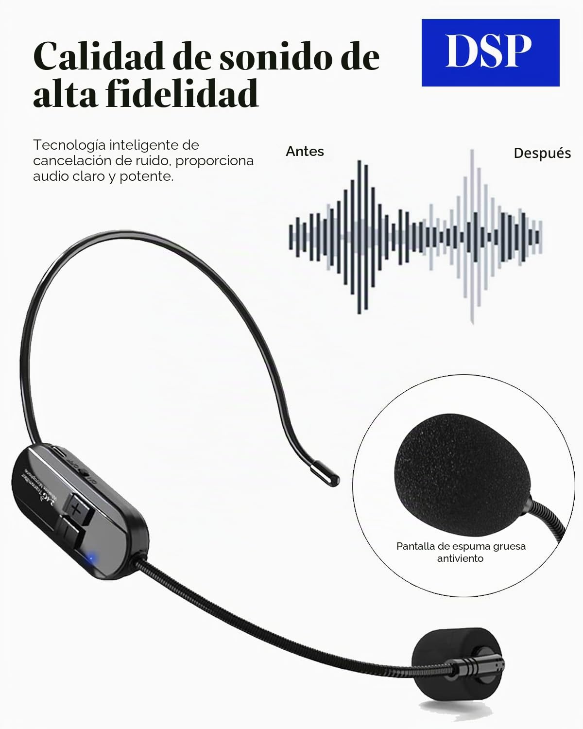 Micrófono Inalámbrico Diadema, 2.4G Micrófono de Diadema Inalámbrico 2 en 1, Alcance 50M, Microfono Profesor inalambrico,para Guía Turístico, Amplificador de Voz, Sistema PA