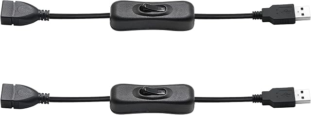 PNGKNYOCN 20cm Male to Female USB Cable with On/Off Switch, for USB Fan, LED Desk Lamp and Other Computer Peripheral Low-Power Electrical Devices(2-Pack