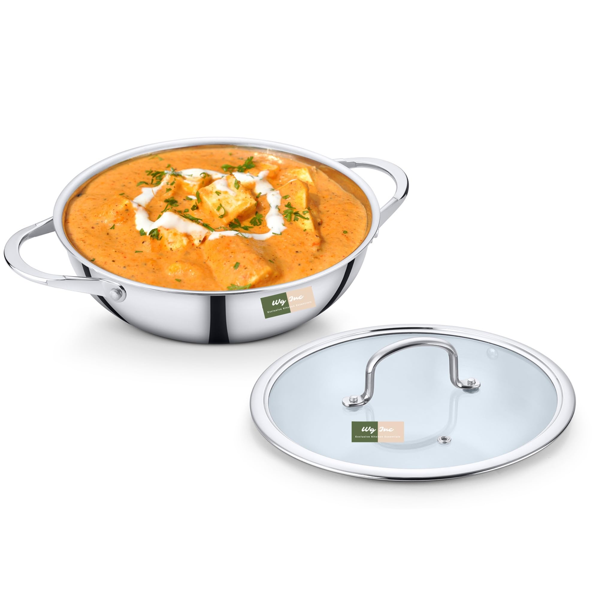 Wok de acero inoxidable con tapa, utensilios de cocina (22 cm de diámetro)