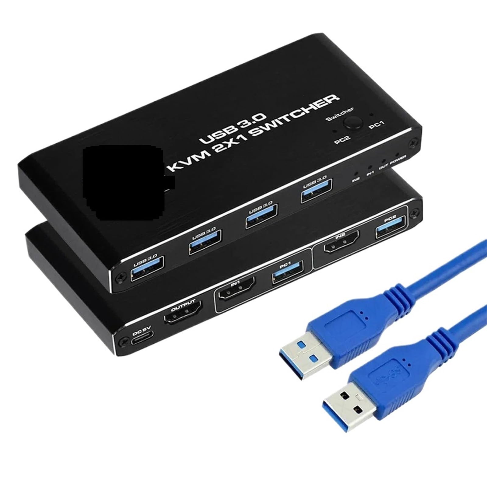 HHB18I Conmutador KVM 4K 60Hz compatible con HDMI USB 3.0 Hub estación de acoplamiento Dock 2 Computadora PC Compartir 4 dispositivos USB Teclado Ratón Impresora (Control de botón)