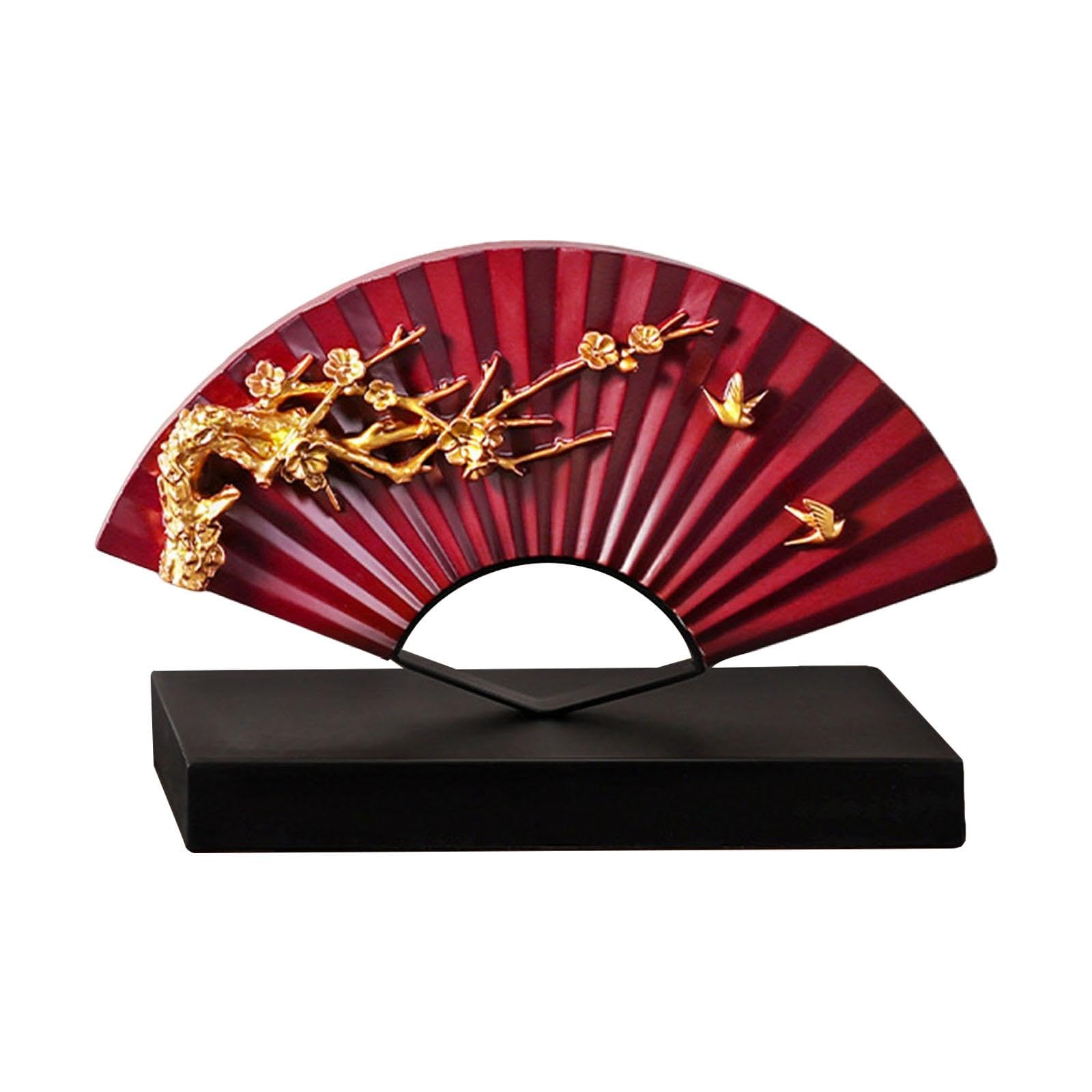 Statue d'éventail chinoise rouge de 15cm pour décoration de table