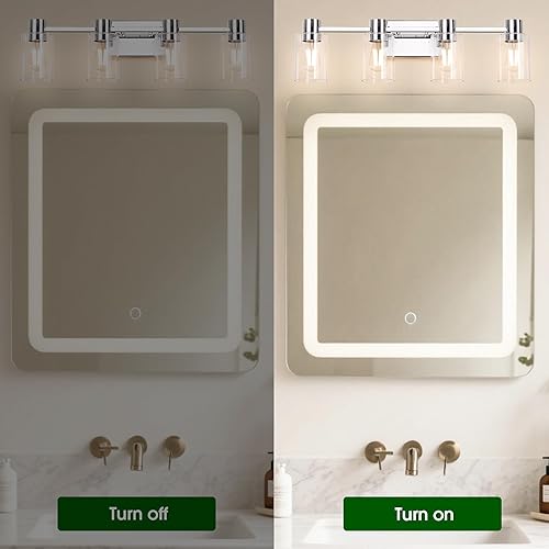 Miniatura 8 de Lámparas de tocador modernas de 4 luces sobre el espejo, lámparas de baño cromadas, luces de tocador, aplique de pared con pantalla de vidrio