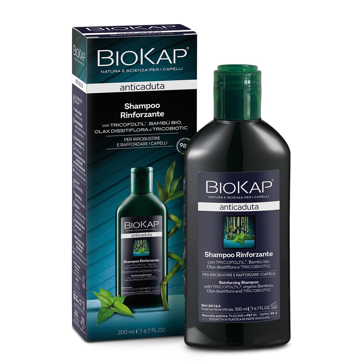BIOS LINE Biokap Shampoo Anticaduta Rinforzante con Tricobiotic, Rinforza e Fortifica i Capelli, Uso Quotidiano, 200 ml