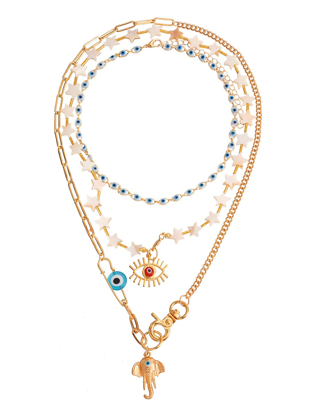 Yellow Chimes Necklace For Women Mixed Layered Chunky Gold Toned With Evil Eye Elephant Charm Beaded Star studded Neckchain For Women and Girls (B0B5LHX76S) Amazon Price History, Amazon Price Tracker