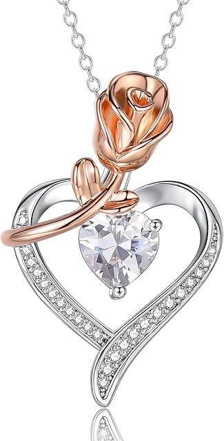 ITESSY Necklace for Women Sterling Silver Love Heart Pendant Rose Flower Necklaces Romantic Christmas Birthday Mothers Day Valentines Day Gifts for Her Wife Girlfriend Mum