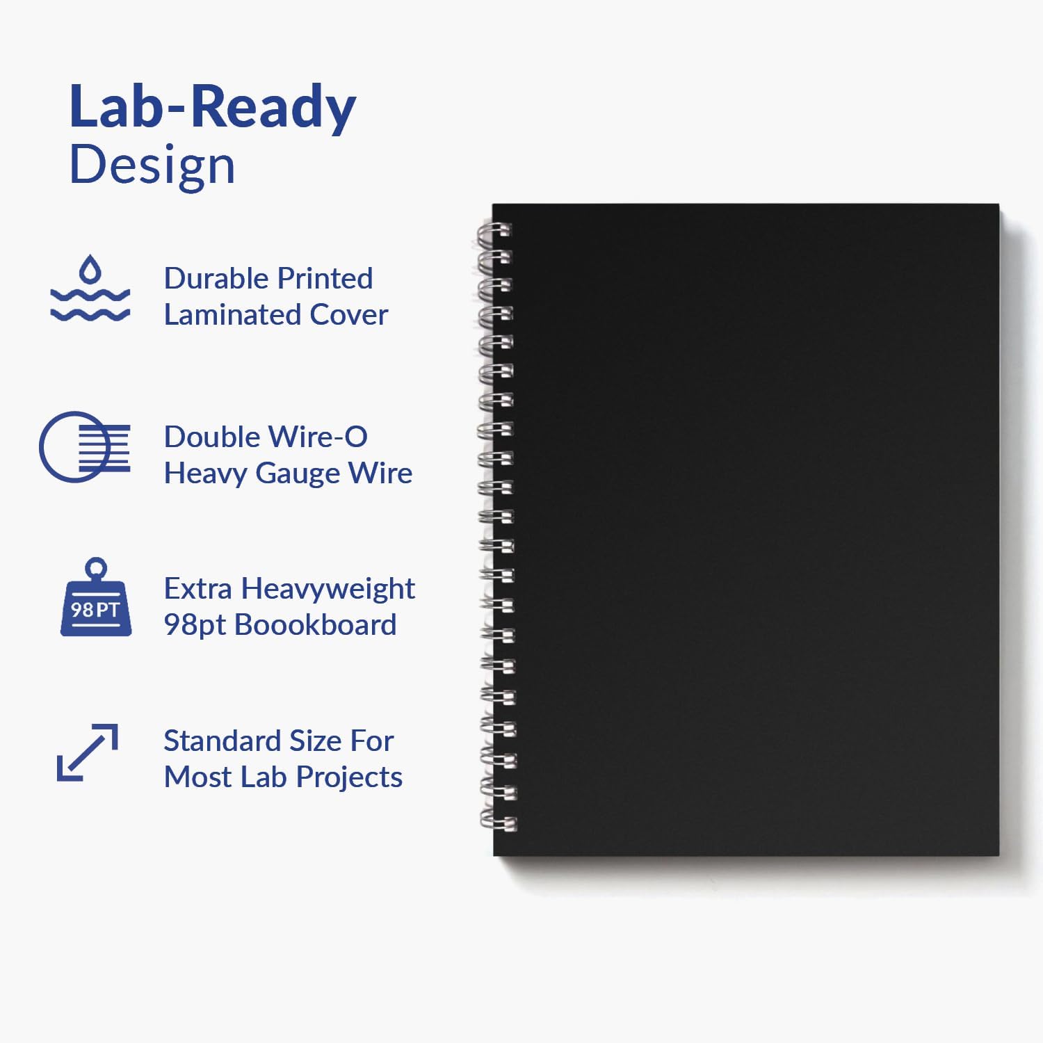 Vela Sciences W5 Wirebound Lab Notebook, 8.5 x 11 in (21.5 x 28 cm), 128 Pages, Double Wire Looped, 70lb Heavyweight Paper (3-Pack, Ruled +)